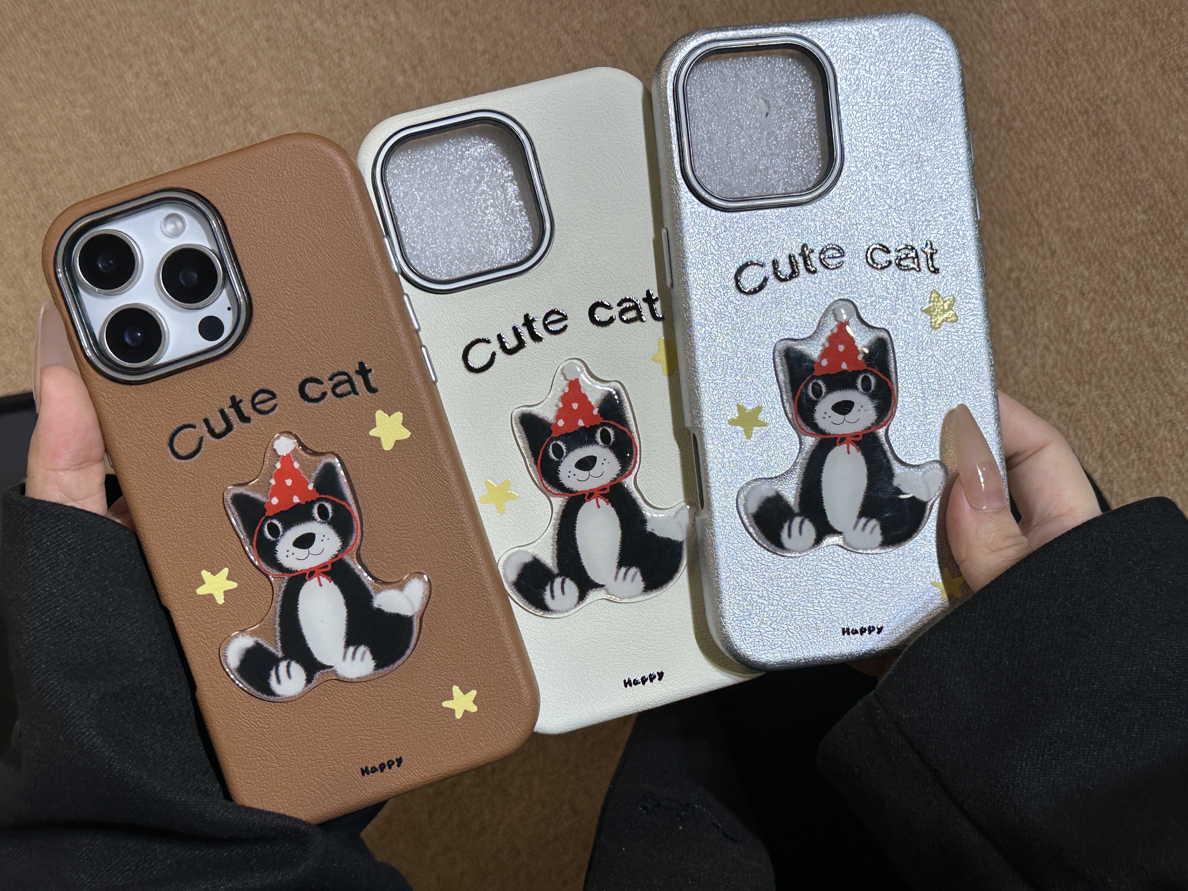 可爱卡通皮纹立体吉利猫适用于苹果17手机壳iphone16保护套15/14