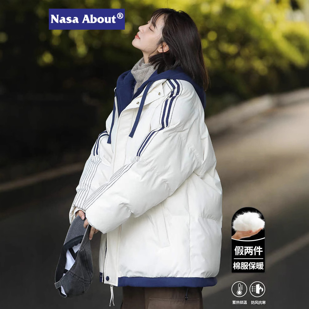 假两件棉衣男士秋冬季加厚保暖连帽外套棉袄时尚潮牌棉服2025