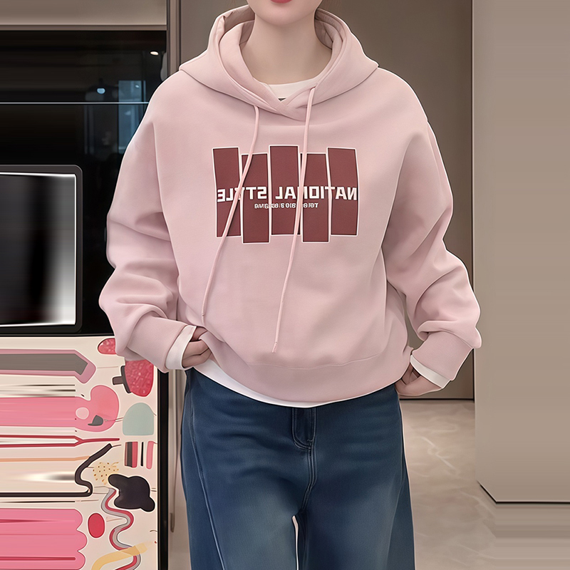 字母爆款印花连帽卫衣女2025秋季新款韩系休闲百搭慵懒风长袖上衣