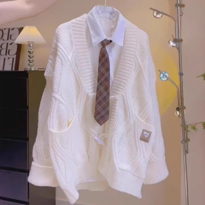 2025针织开衫韩版春秋新款宽松百搭慵懒牛角扣毛衣外套上衣