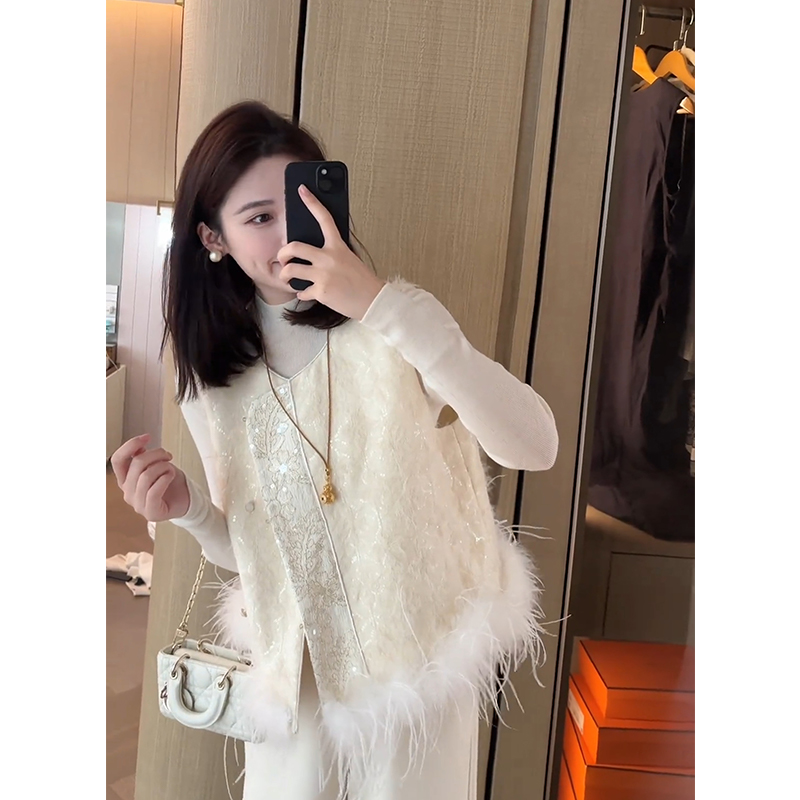 新中式国风提花刺绣亮片马甲女2025春秋轻奢洋气百搭马夹坎肩上衣