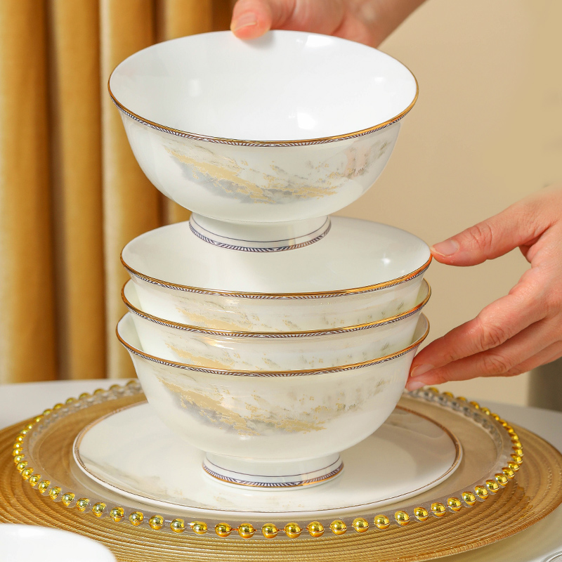 景德镇洛威2025新款大好河山米饭碗家用轻奢中式白瓷面碗乔迁组合