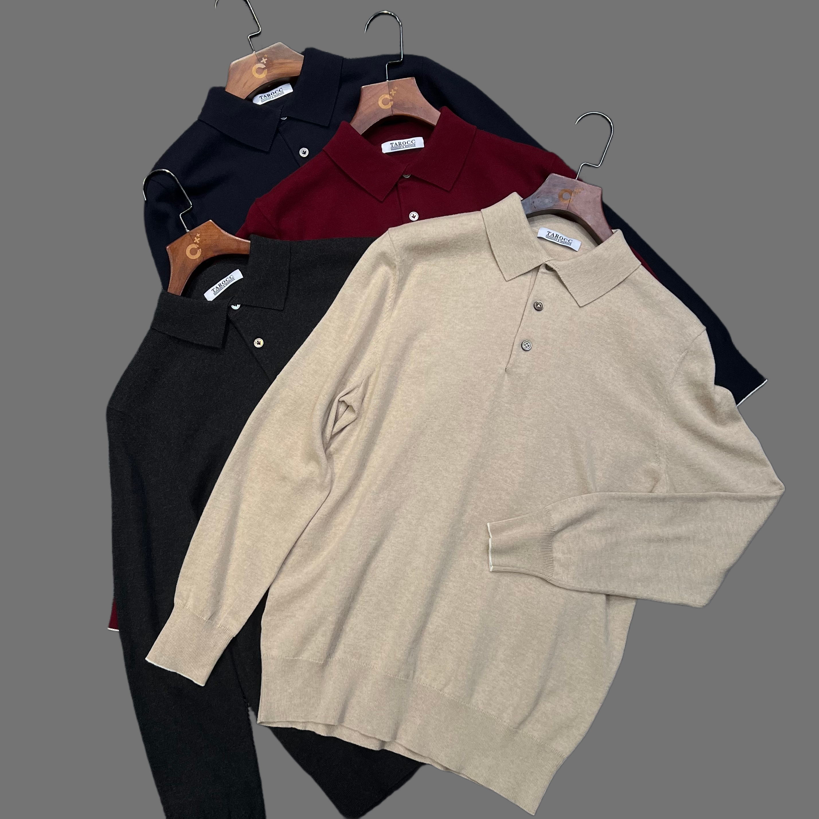TAROCC时尚男士秋冬高定棉绒针织长袖Polo衫（抗静电，手工鸡爪扣）