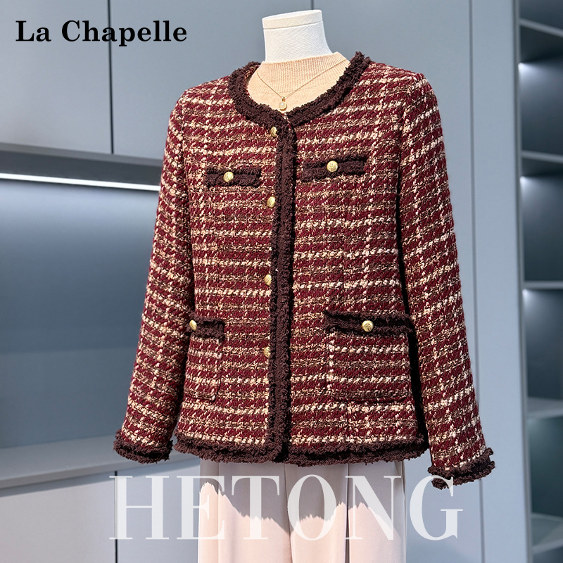 拉夏贝尔中年妈妈秋装外套气质小香风开衫中老年女短款夹克上衣服