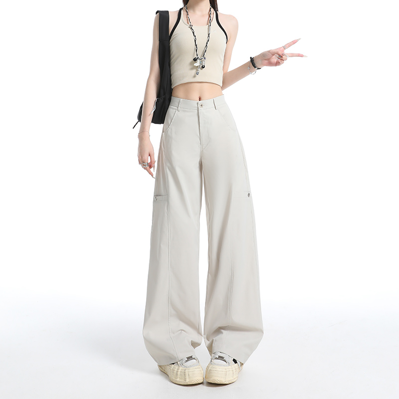 早秋透气弯刀工装裤女2025新款设计感百搭高腰显瘦阔腿宽松休闲裤