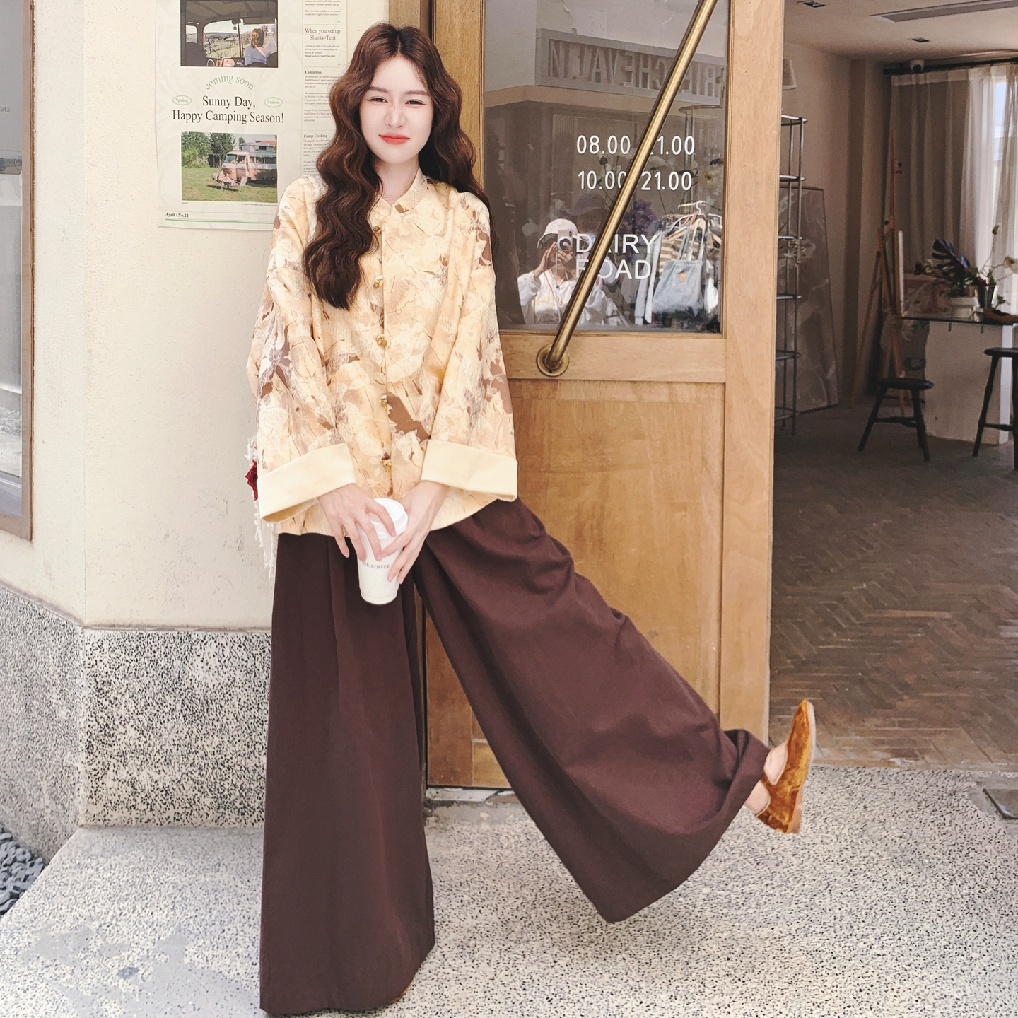 新中式国风印花短外套阔腿裤两件套女2025春秋新款高级感气质套装