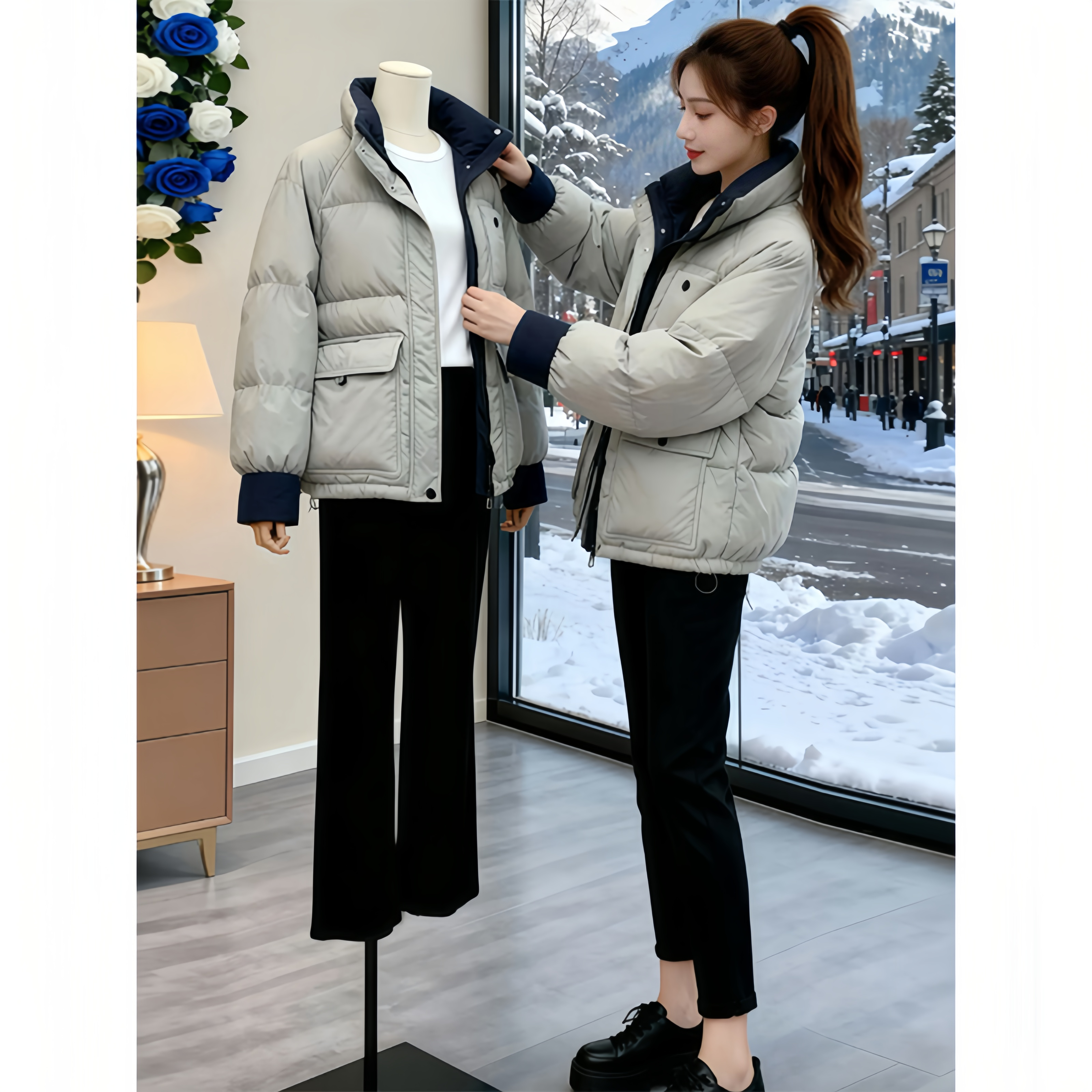 拼色设计感连帽长袖棉服女2025新款小众洋气时尚百搭显瘦潮流衣服