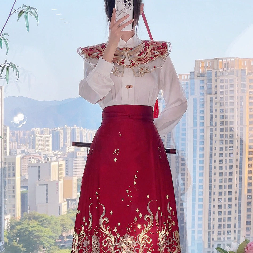 云若兮【良缘】马面立领对襟衬衫女汉元素龙凤暗纹提花马面裙敬酒服