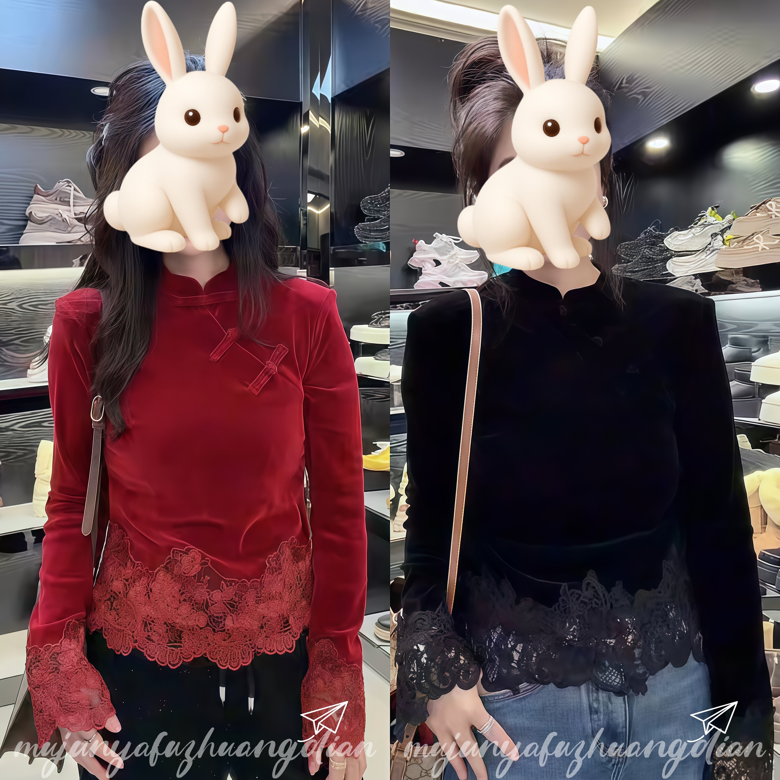 2026早春新款设计感蕾丝拼接国风丝绒小衫百搭时尚精致显瘦上衣