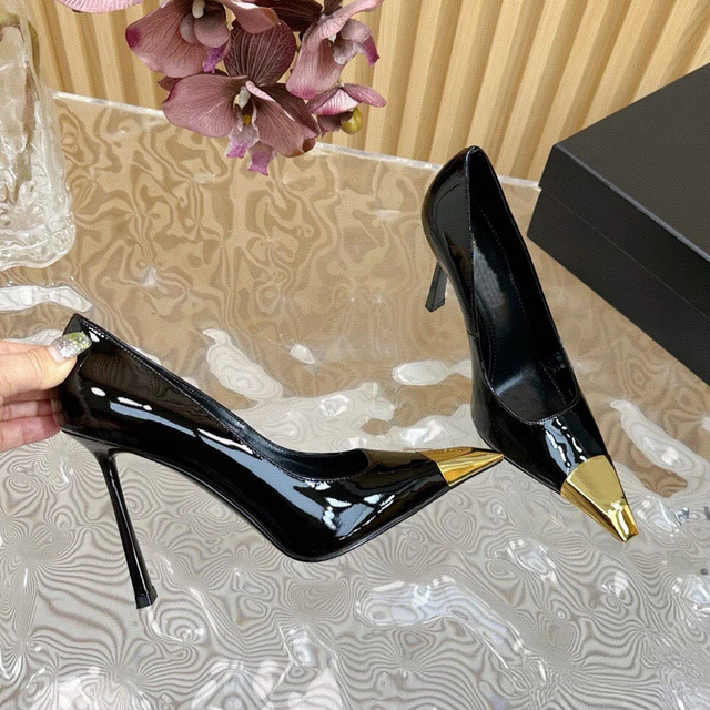 金属方头高跟鞋女2025秋新款细跟名媛浅口黑色高级感御姐气质单鞋