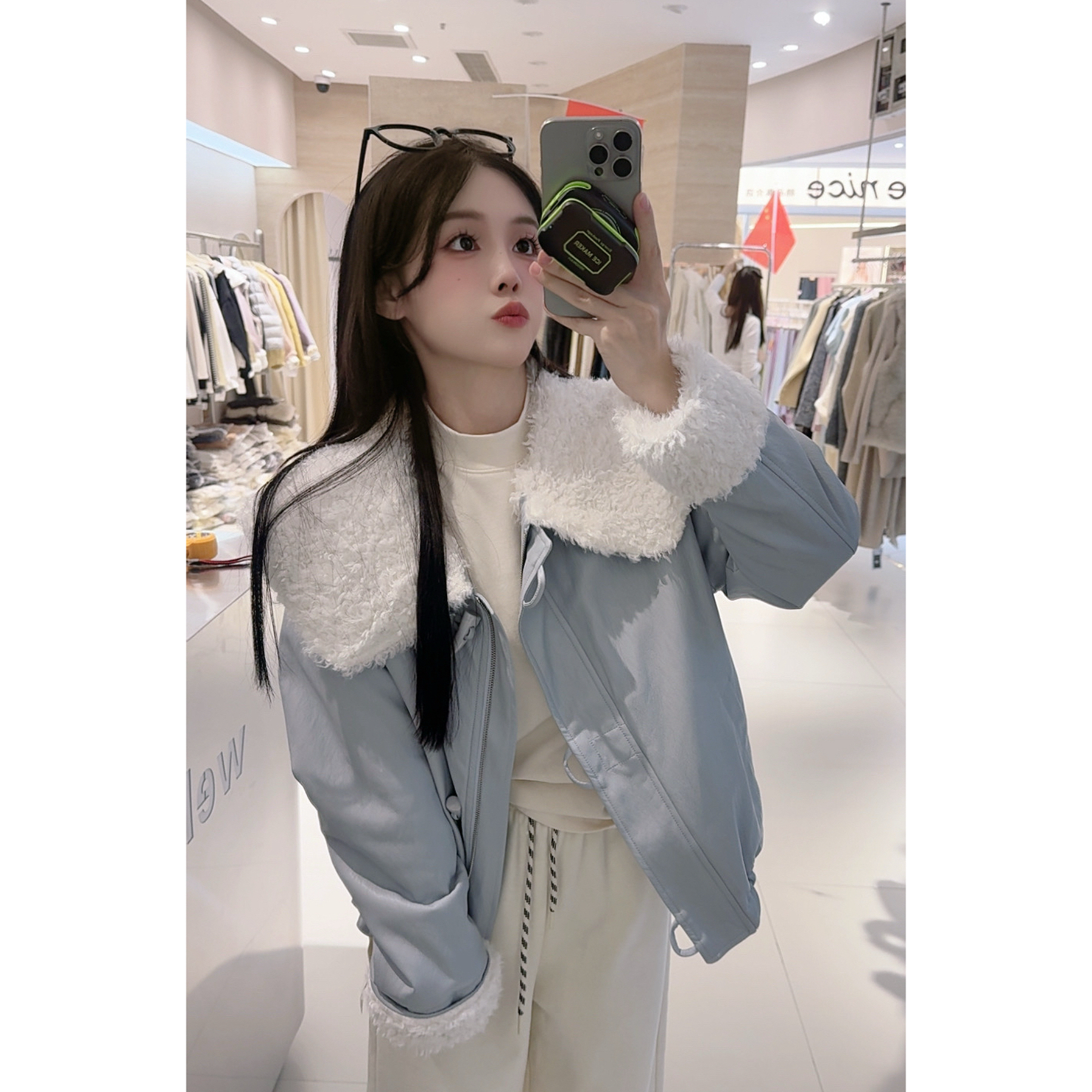 58017蛋白皮娃娃领外套（加绒）