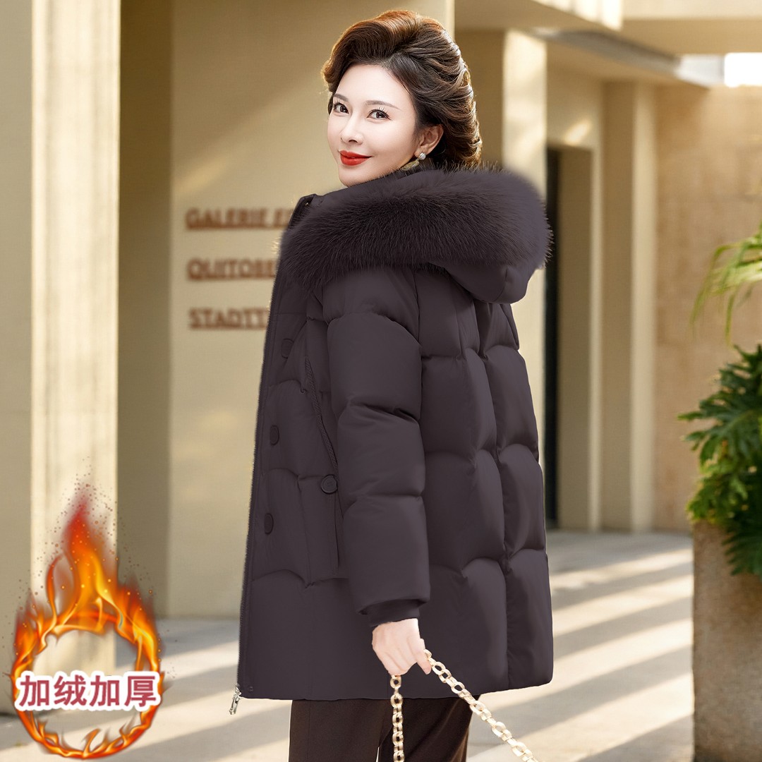 中老年妈妈冬装中长款百搭棉服女加绒加厚保暖短款棉衣小棉袄外套