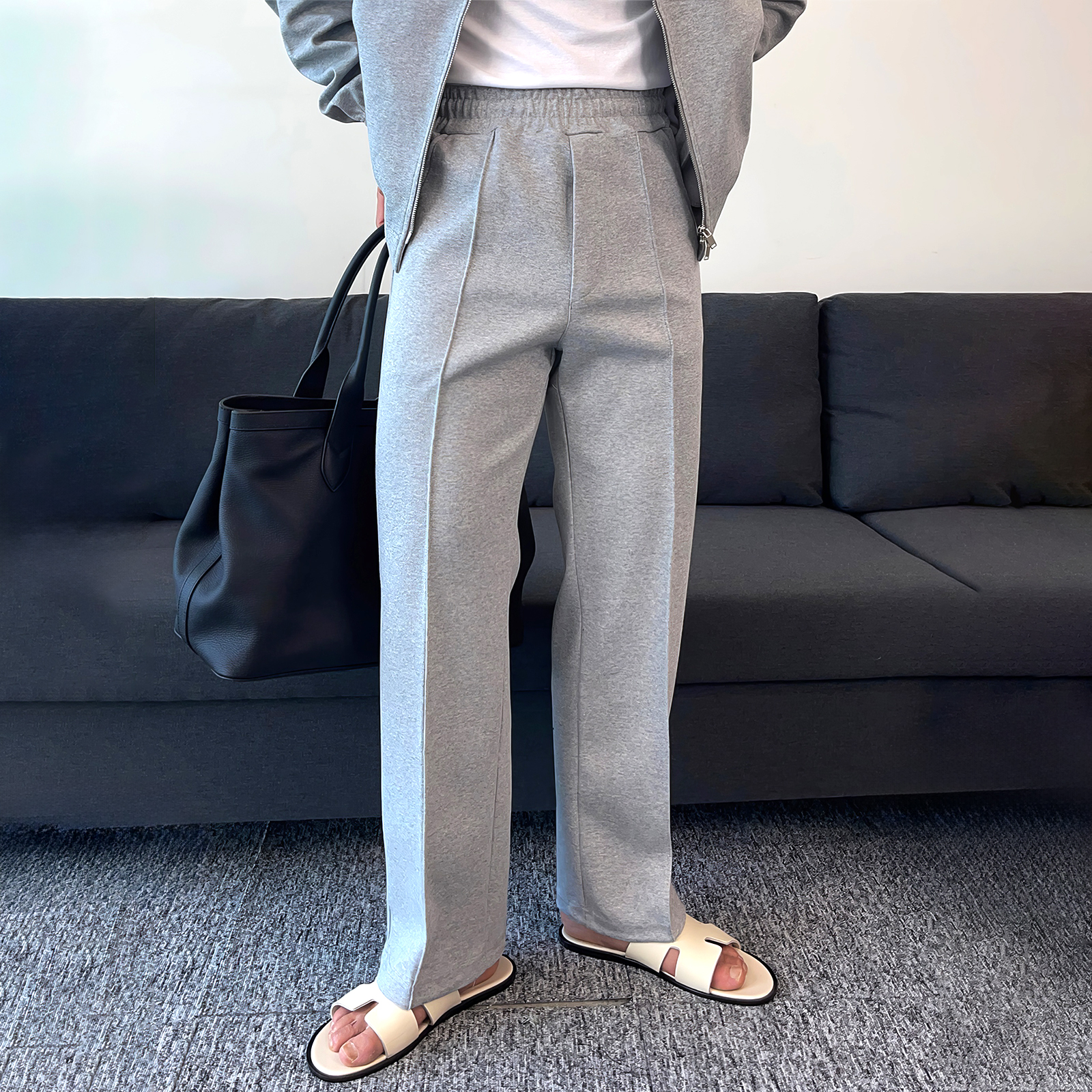 松紧腰直筒休闲裤男士春秋韩版潮流运动卫裤美式宽松开衫卫衣套装