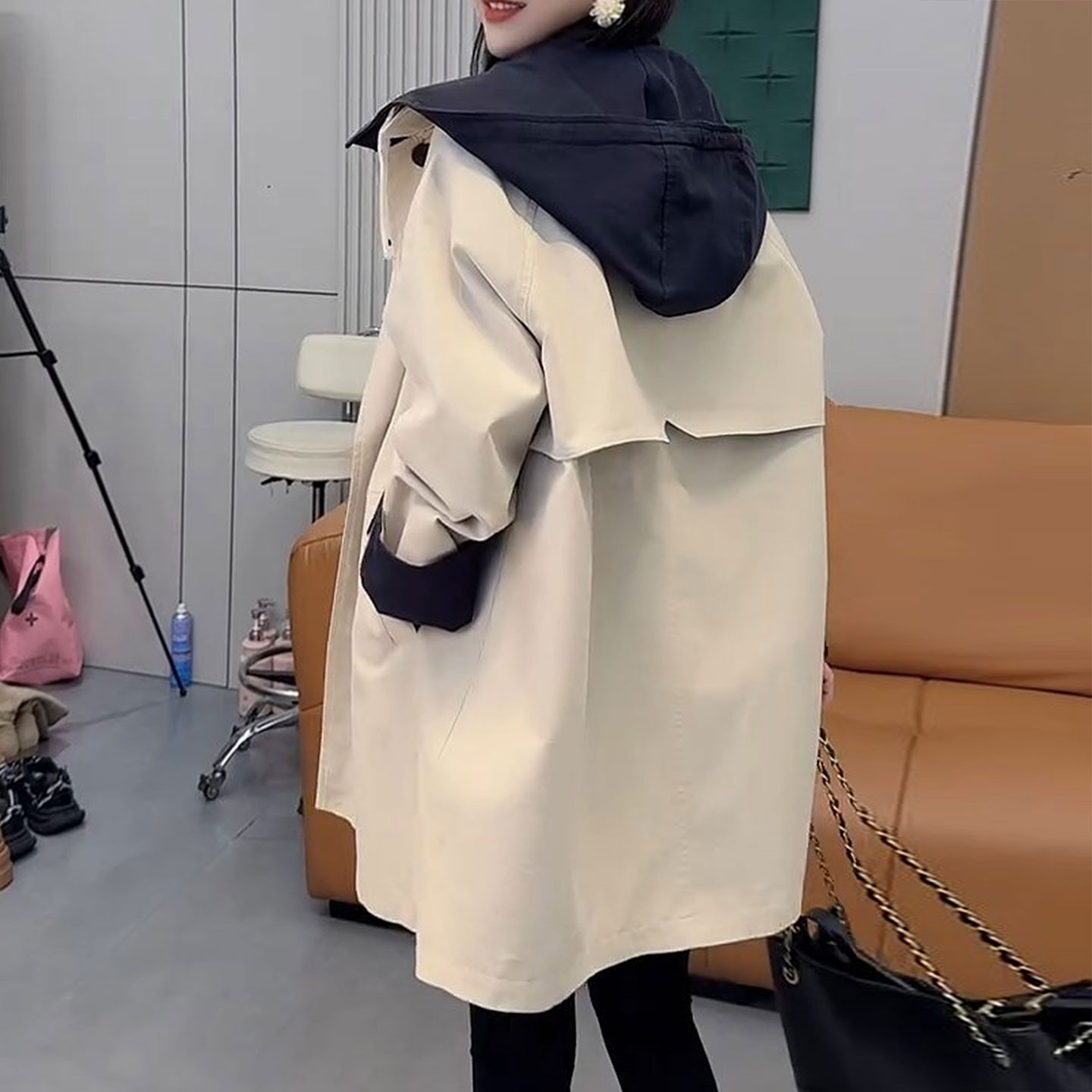 撞色拼接风衣女中长款2025秋季新款工装韩版设计感休闲洋气外套女