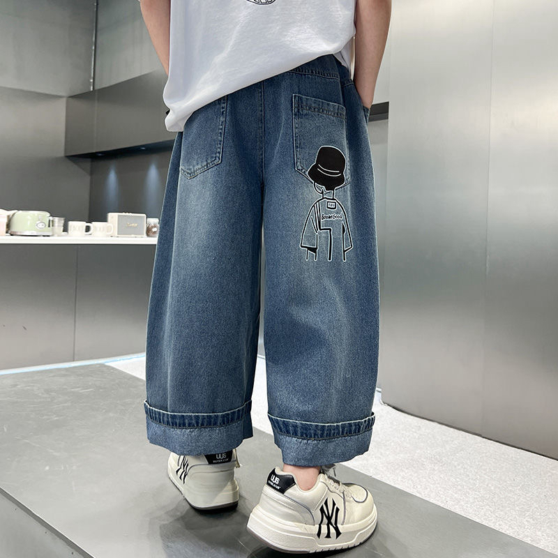 男童春秋款牛仔裤2025新款宽松帅气韩范潮流中大童男孩帅气阔腿裤