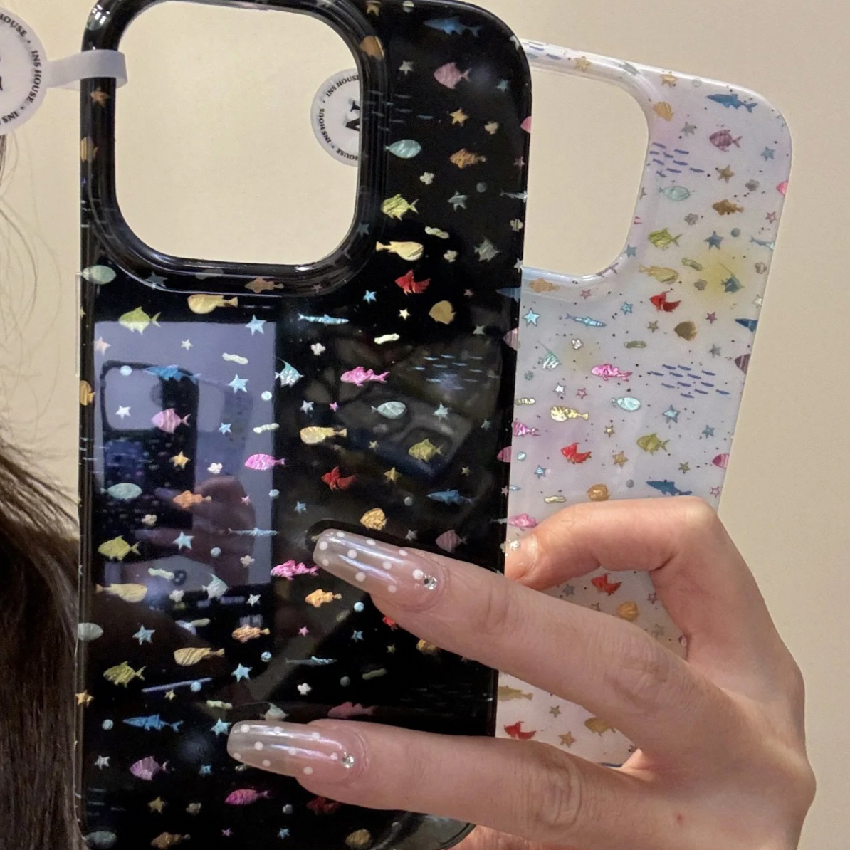 海底世界彩色鎏金鱼适用苹果16promax手机壳iPhone15卡通14新款13