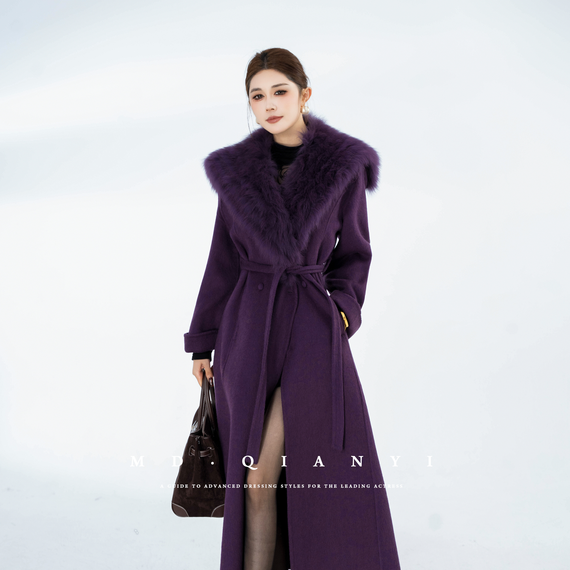 MD定制·杨千亿【毛领华衣】冬季休闲风长袖长款时尚羊毛毛呢外套