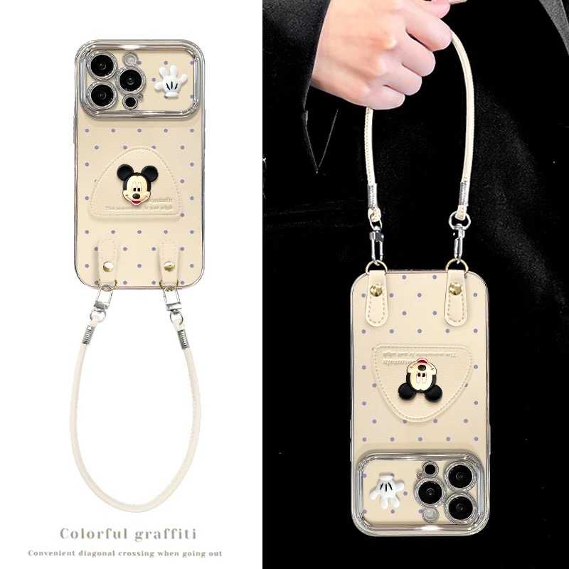 电镀大视窗波点立体米奇支架挂绳适用苹果/华为/vivo/小米oppo