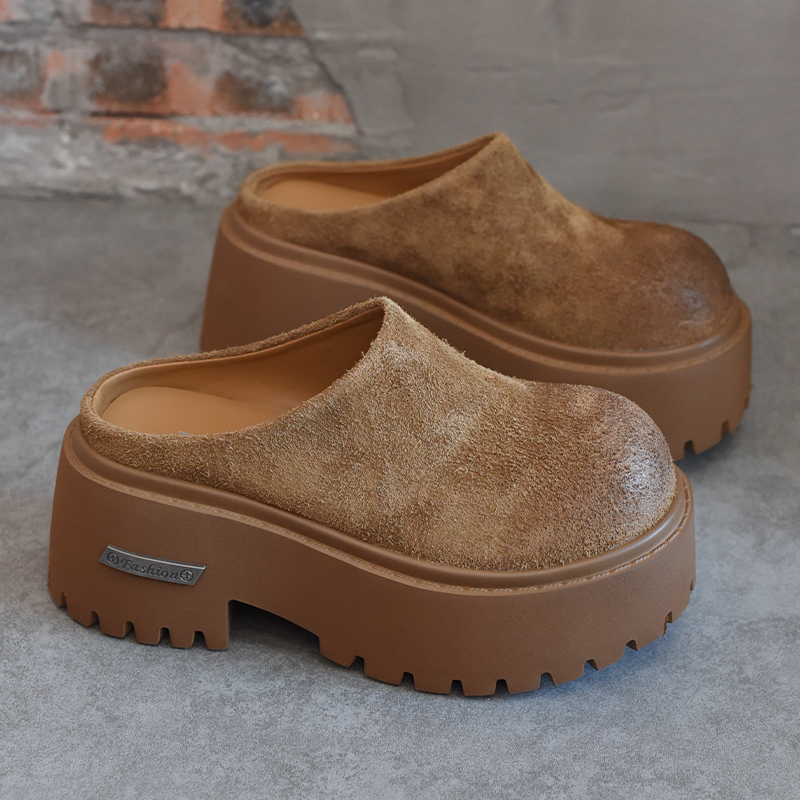 欧洲站女鞋欧洲站增高厚底包头半拖鞋女2025新款休闲乐福勃肯鞋潮