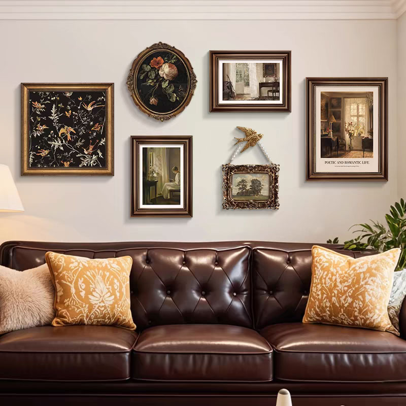 复古法式客厅装饰画轻奢美式沙发背景墙画中古风餐厅组合挂画壁画
