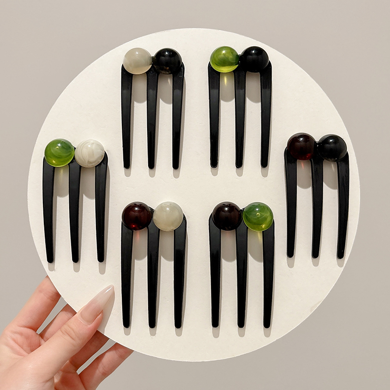 新中式三齿珠珠发簪女2026新款后脑勺丸子头盘发神器气质发卡簪子