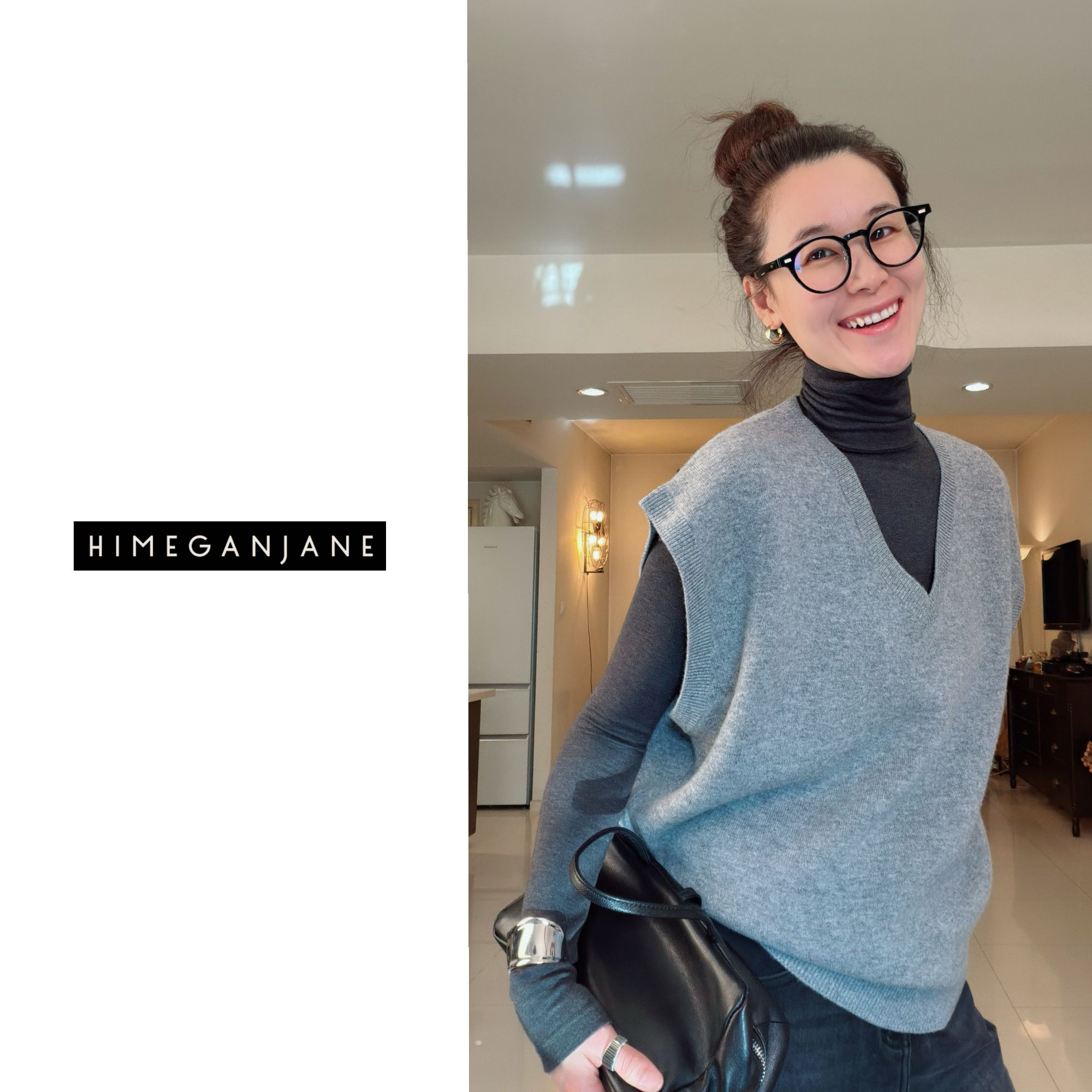 HIMEGANJANE “静奢”不可缺的经典款 100%绵羊毛马甲背心 120050