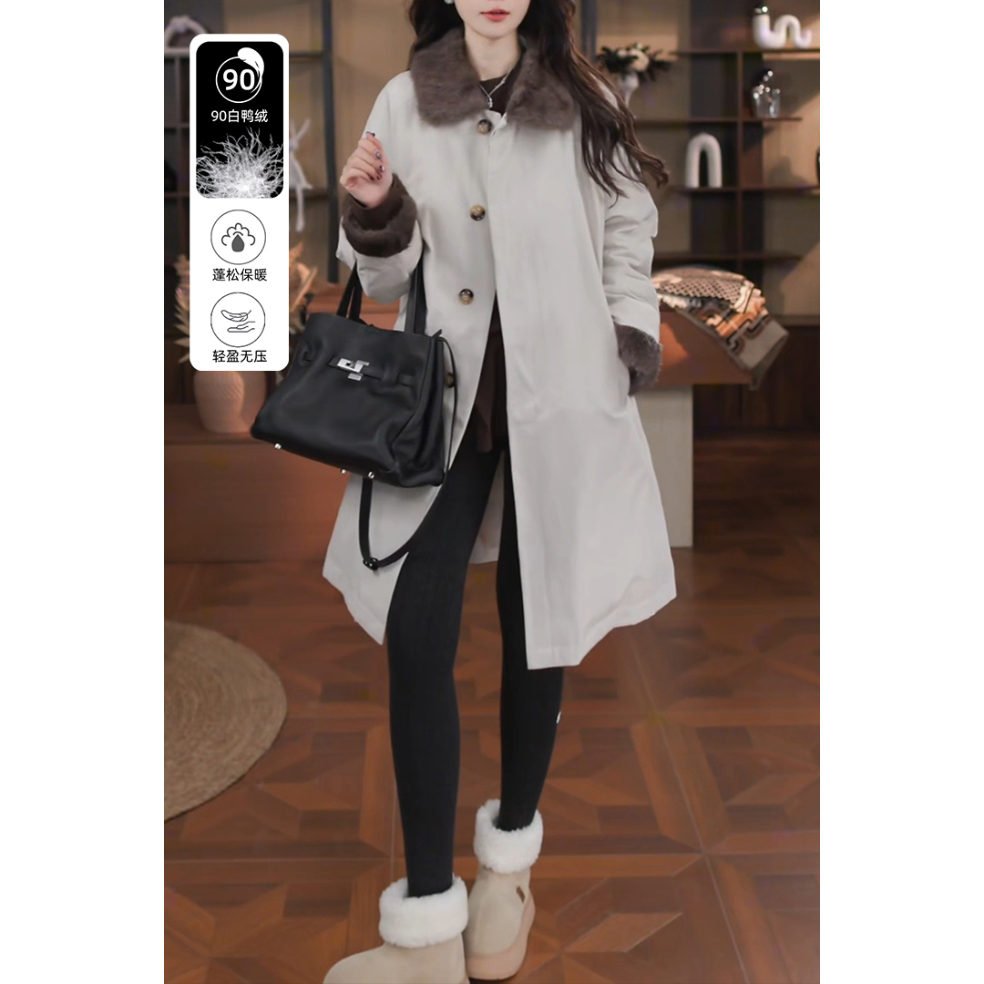欧货高端毛毛领工装派克服女冬90白鸭绒羽绒服女加厚外套2025新款