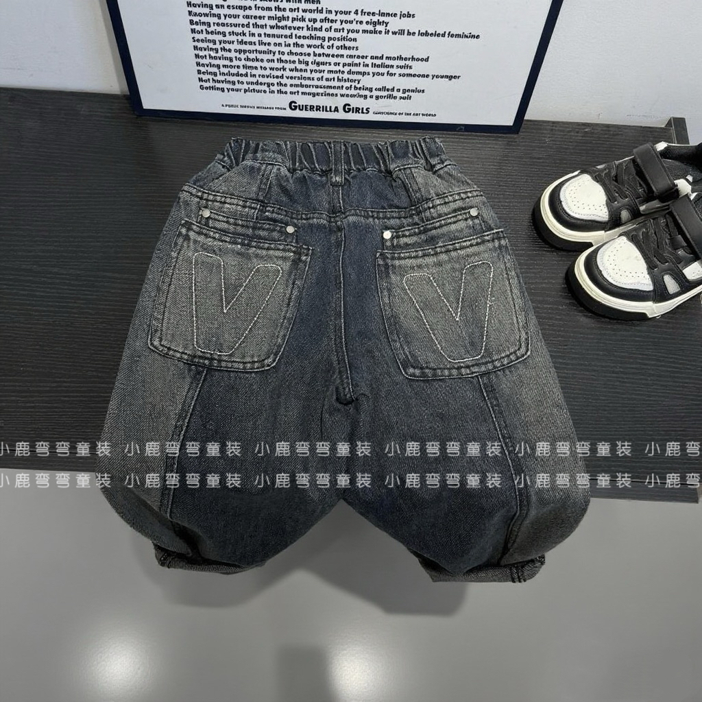 【加绒/不加绒】Q2562秋冬季后袋VV儿童韩版牛仔长裤802