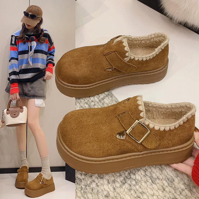 厚底勃肯鞋女2025新款秋冬加绒豆豆鞋保暖雪地靴一脚蹬懒人棉鞋子