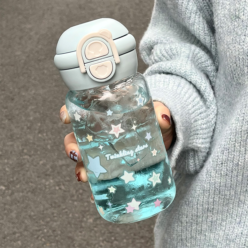 恒度原创星星ins风玻璃水杯女生夏天高颜值学生党双饮杯吸管杯子
