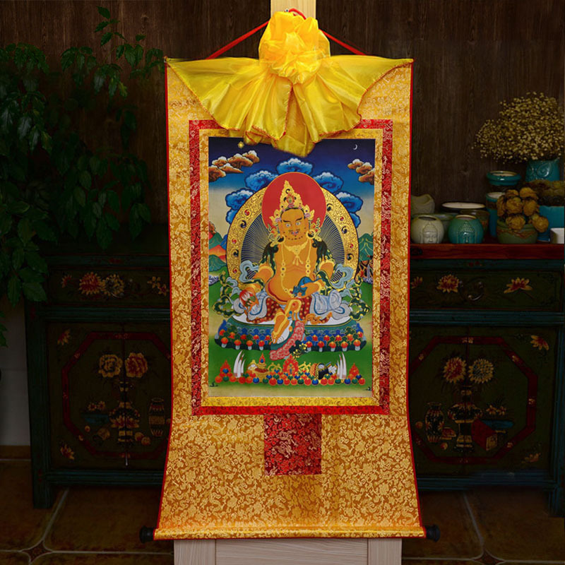 【西藏包邮】黄财神财宝天王唐卡镀金挂画壁画居家客厅办公室装饰画