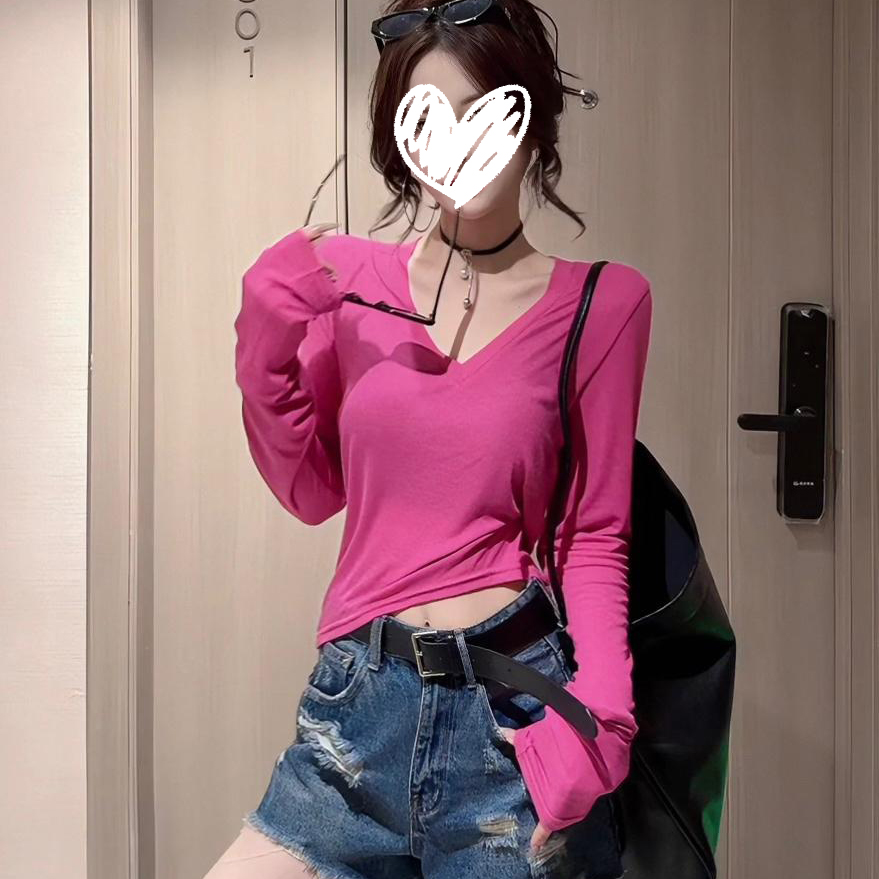 2025夏季新款韩版时尚百搭显瘦V领轻薄防晒T恤女慵懒风洋气上衣潮