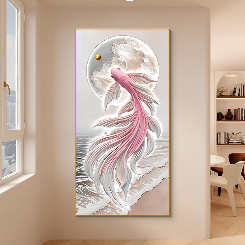 立体镶钻锦鲤鱼聚财客厅玄关走廊过道带灯装饰浮雕画挂画装饰画
