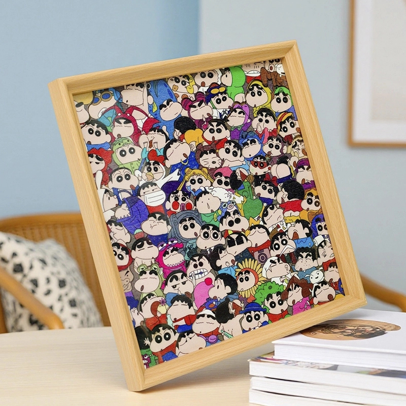 蜡笔小新木质异形拼图可手绘涂色DIY解压拼图男生生日礼物氛围感