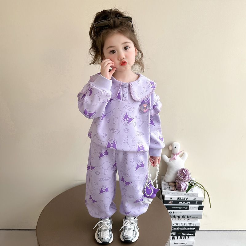 儿童休闲套装2025新品洋气宝宝娃娃领卫衣库洛米两件套儿童运动装