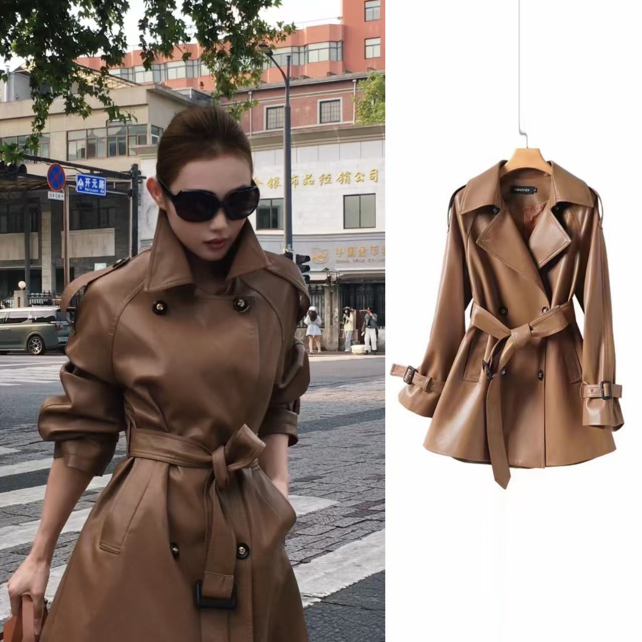 【吕亿studio】海宁真皮衣外套女2025春秋新款中长款高级加棉风衣