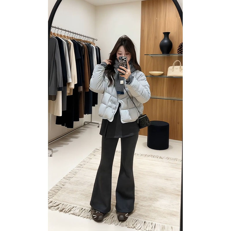 MARIE.COCO休闲百搭短款保暖棉服上衣女高腰显瘦休闲拖地裤两件套