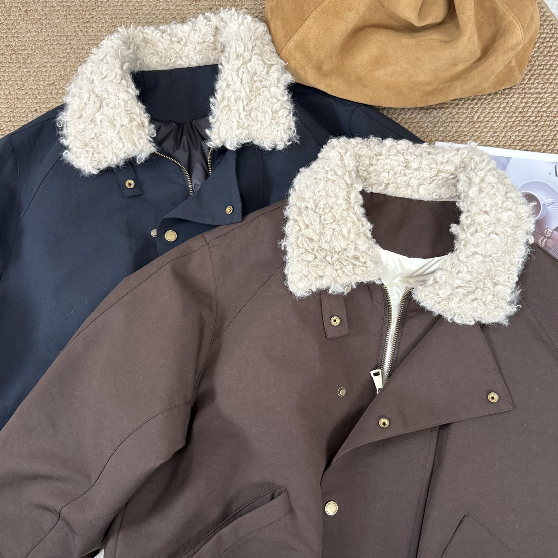 韩系加绒翻领外套～翻领短款百搭洋气保暖舒适外套含羽羽冬季YF