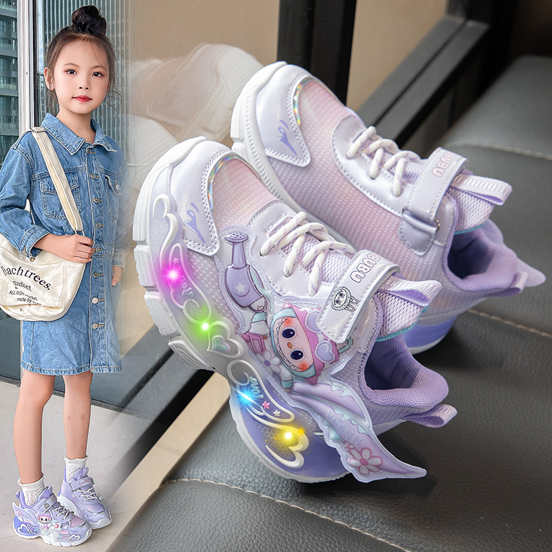 小黄鸭女童鞋子2025春秋儿童运动鞋中大童卡通老爹鞋透气发光百搭