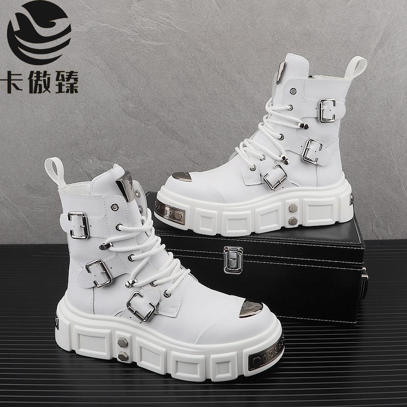 2025靴男秋季时尚拉炼炼机车靴子男士休闲工作服靴高筒厚底长筒靴