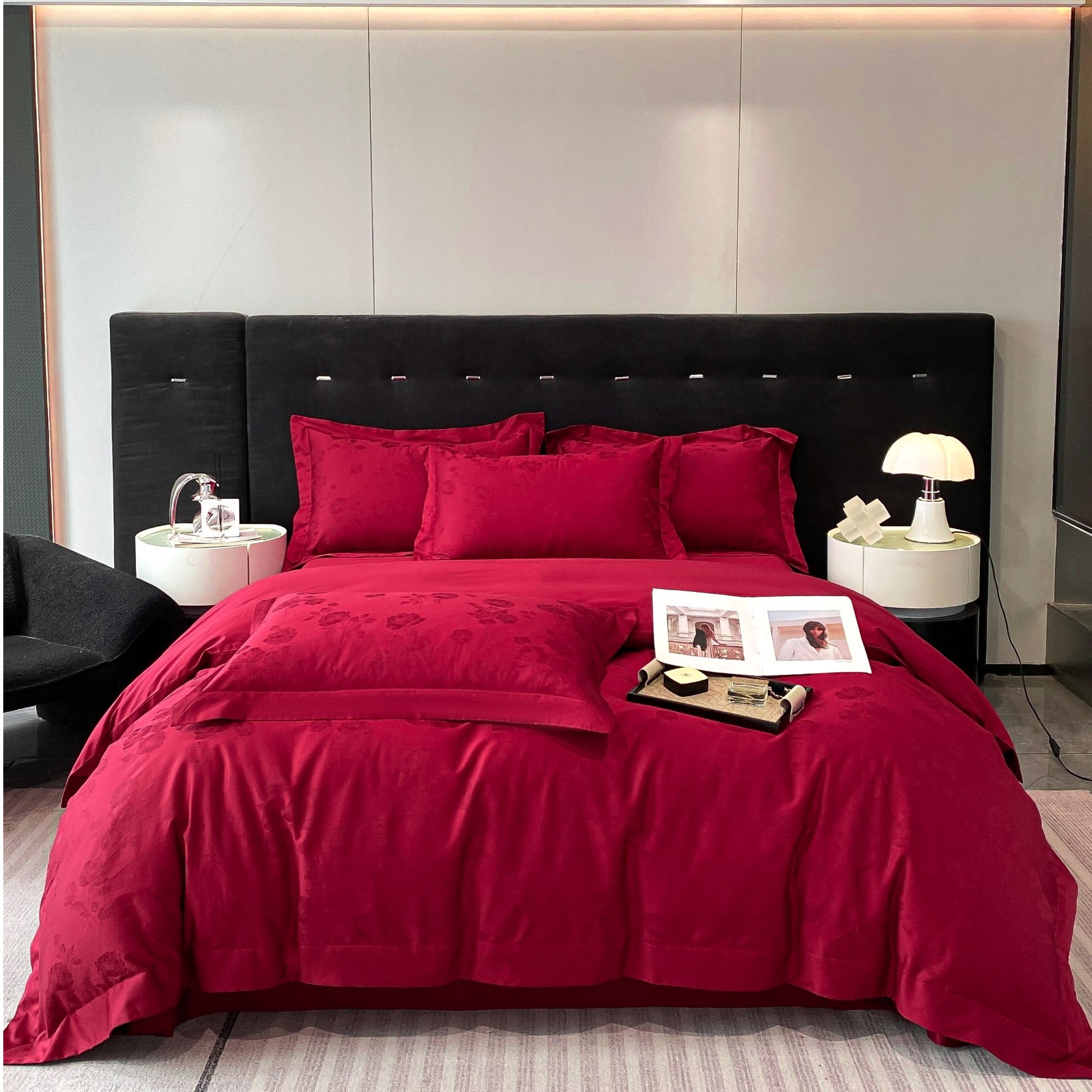 全棉新款100棉提花长绒棉设计师定制款婚庆国风四件套纯棉被套