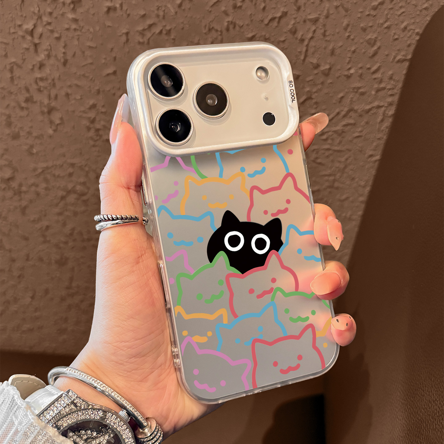 线条猫咪适用苹果17promax手机壳彩银磨砂iphone16promax保护壳15