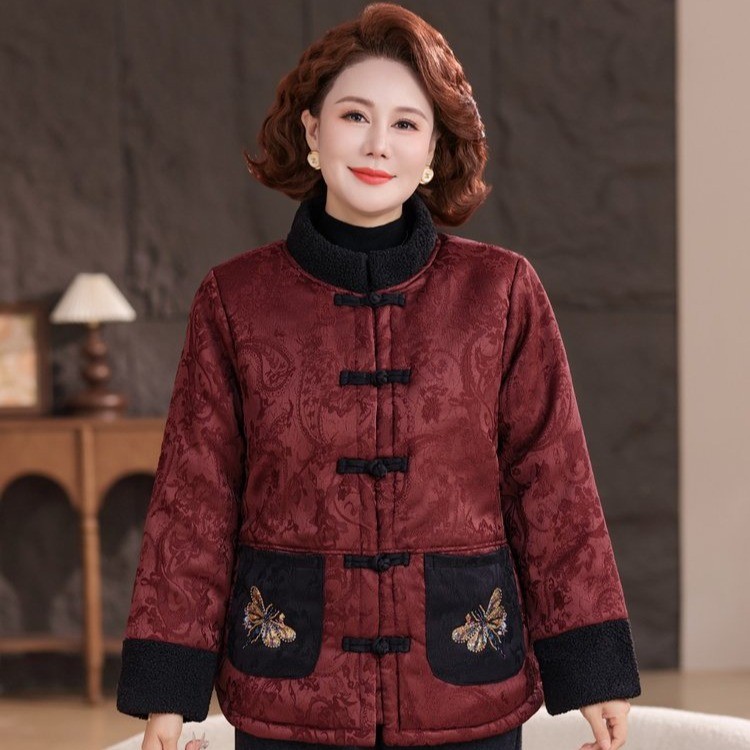 220斤特大码妈妈装时尚复古国风棉袄中年女装中国风盘扣立领棉衣