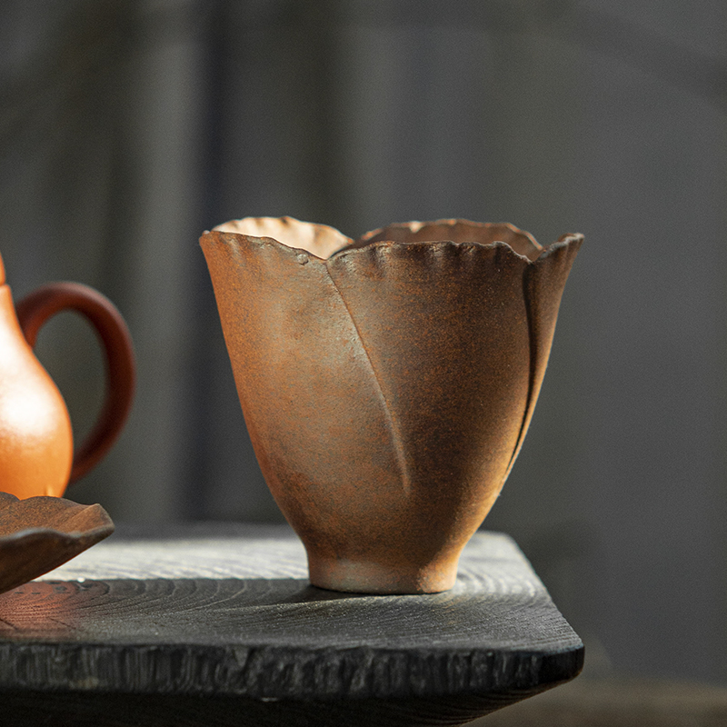 老岩泥茶杯陶瓷创意品茗杯功夫茶具单杯主人杯具复古风家用粗陶