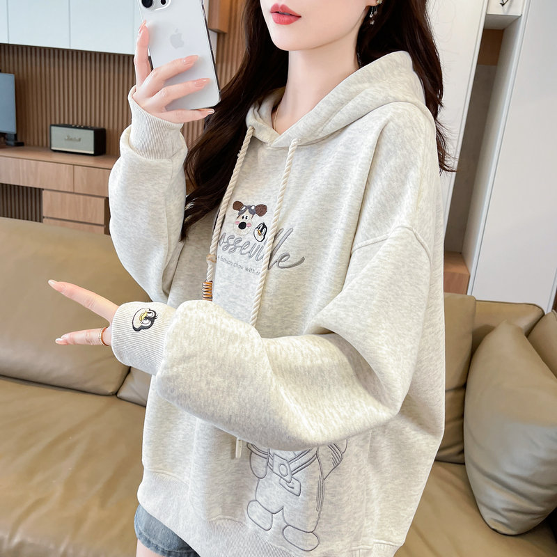 连帽卫衣女2025新款秋冬韩版宽松加绒加厚设计感小众学生卡通外套