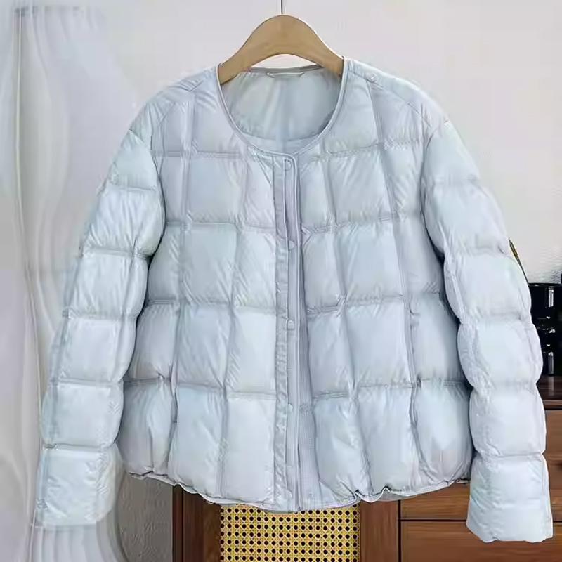 2026冬季新款方块圆领棉服女韩系小个子短款加厚保暖减龄外套