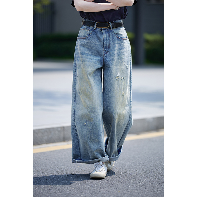 【杂想】四季款夏日风暴破洞重工水洗牛仔裤直筒裤5122