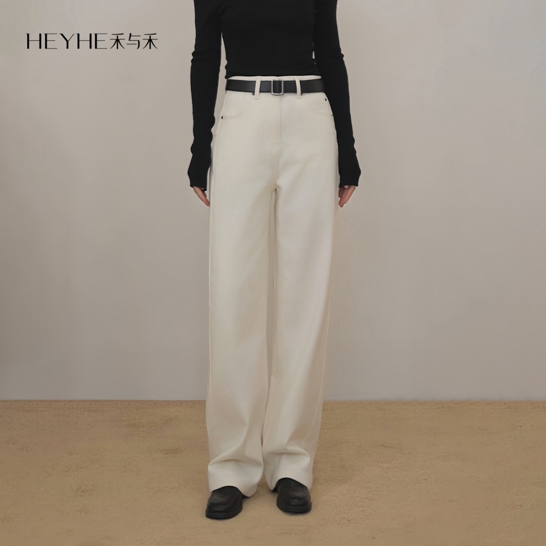 小禾【破茧牛仔】德绒锁温环保洗水糯感微弯刀女士牛仔阔腿裤秋冬