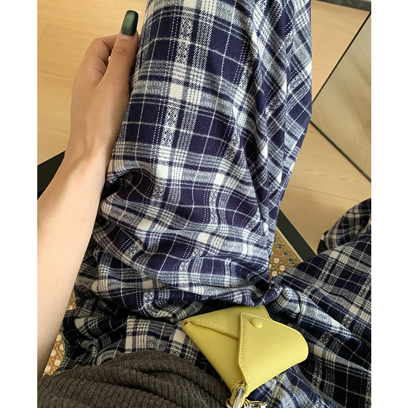 2025秋季新款韩系慵懒撞色磨毛格子休闲裤女宽松高腰显瘦阔腿裤