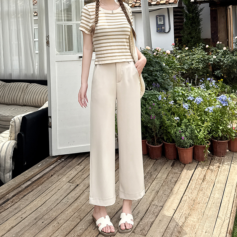 150小个子冰丝直筒休闲裤女夏季新款高腰显瘦垂感西装裤八分显高